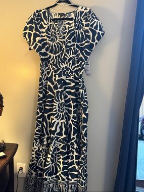 MSK Navy blue and White Printed Maxi Dress